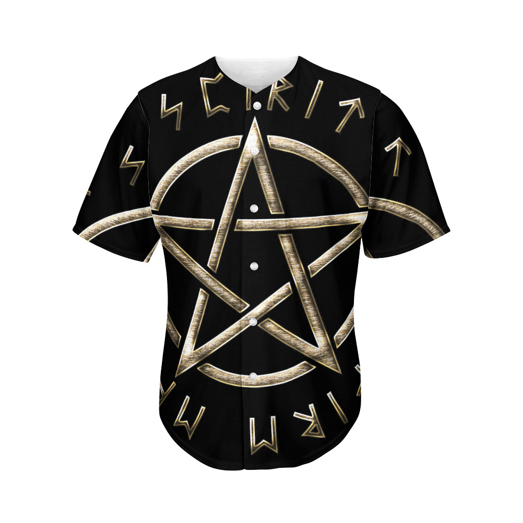 Viking Nordic Runes Pentagram Print Men's Baseball Jersey