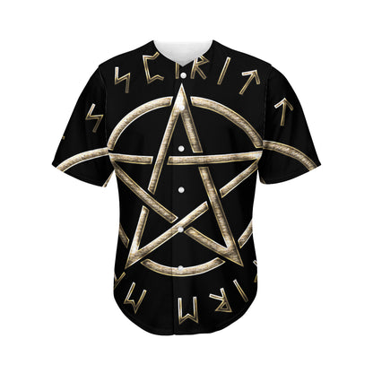 Viking Nordic Runes Pentagram Print Men's Baseball Jersey
