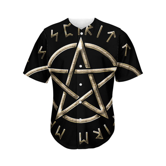Viking Nordic Runes Pentagram Print Men's Baseball Jersey