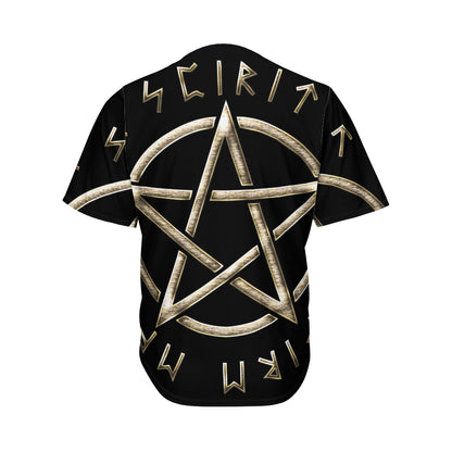Viking Nordic Runes Pentagram Print Men's Baseball Jersey