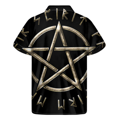 Viking Nordic Runes Pentagram Print Men's Short Sleeve Shirt
