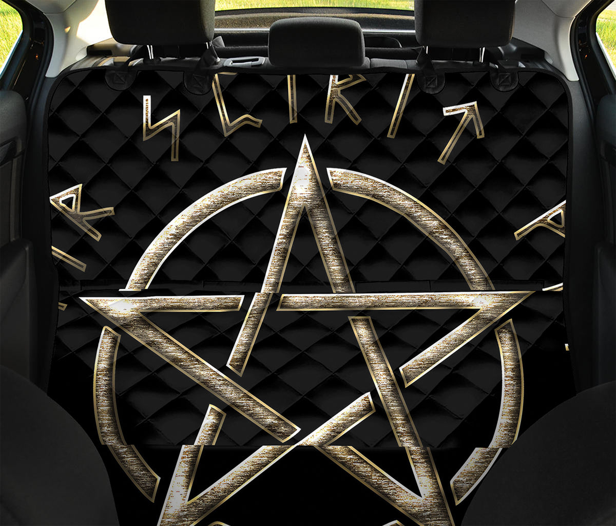 Viking Nordic Runes Pentagram Print Pet Car Back Seat Cover