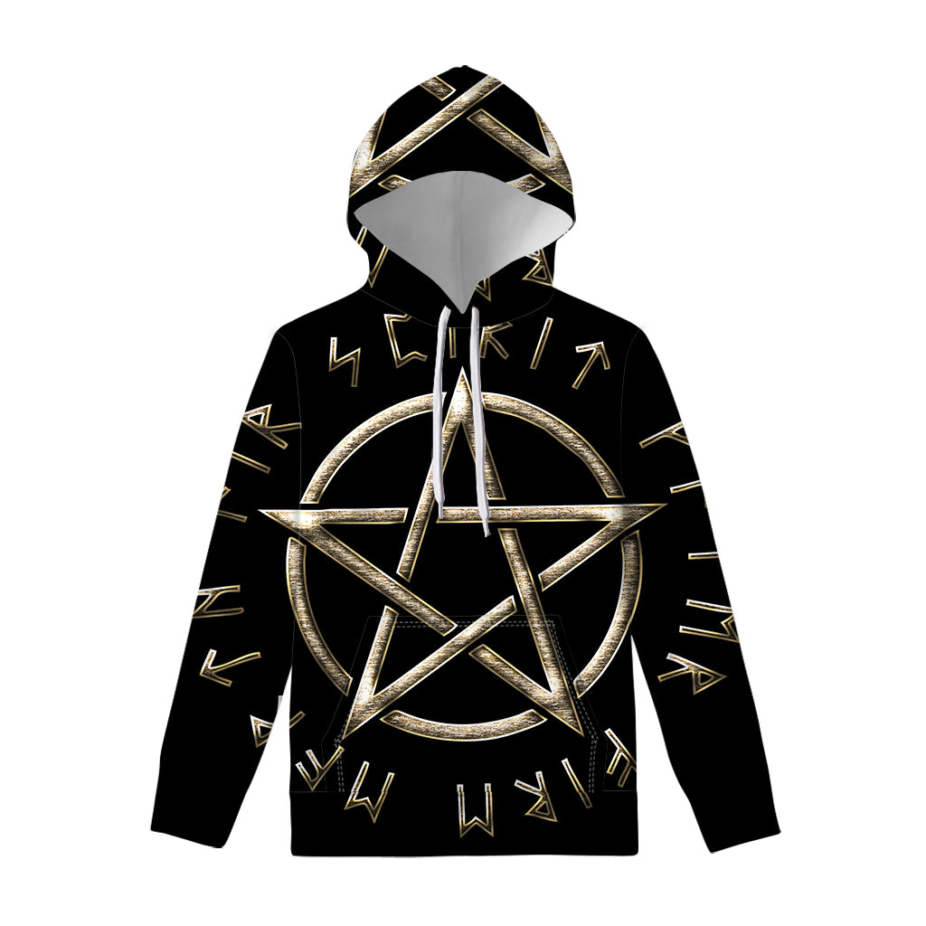 Viking Nordic Runes Pentagram Print Pullover Hoodie