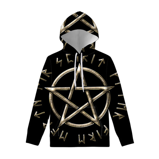 Viking Nordic Runes Pentagram Print Pullover Hoodie