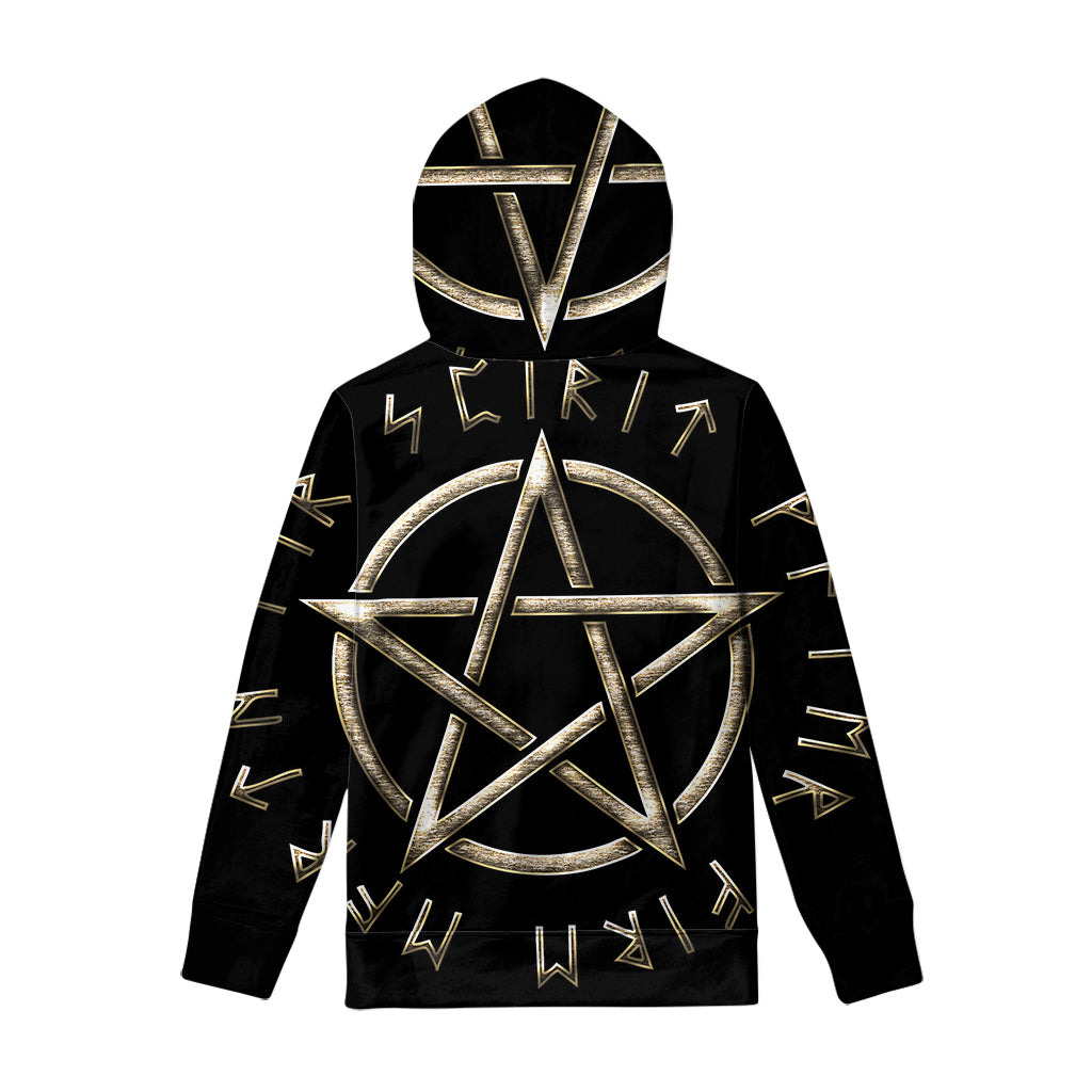 Viking Nordic Runes Pentagram Print Pullover Hoodie