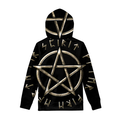 Viking Nordic Runes Pentagram Print Pullover Hoodie
