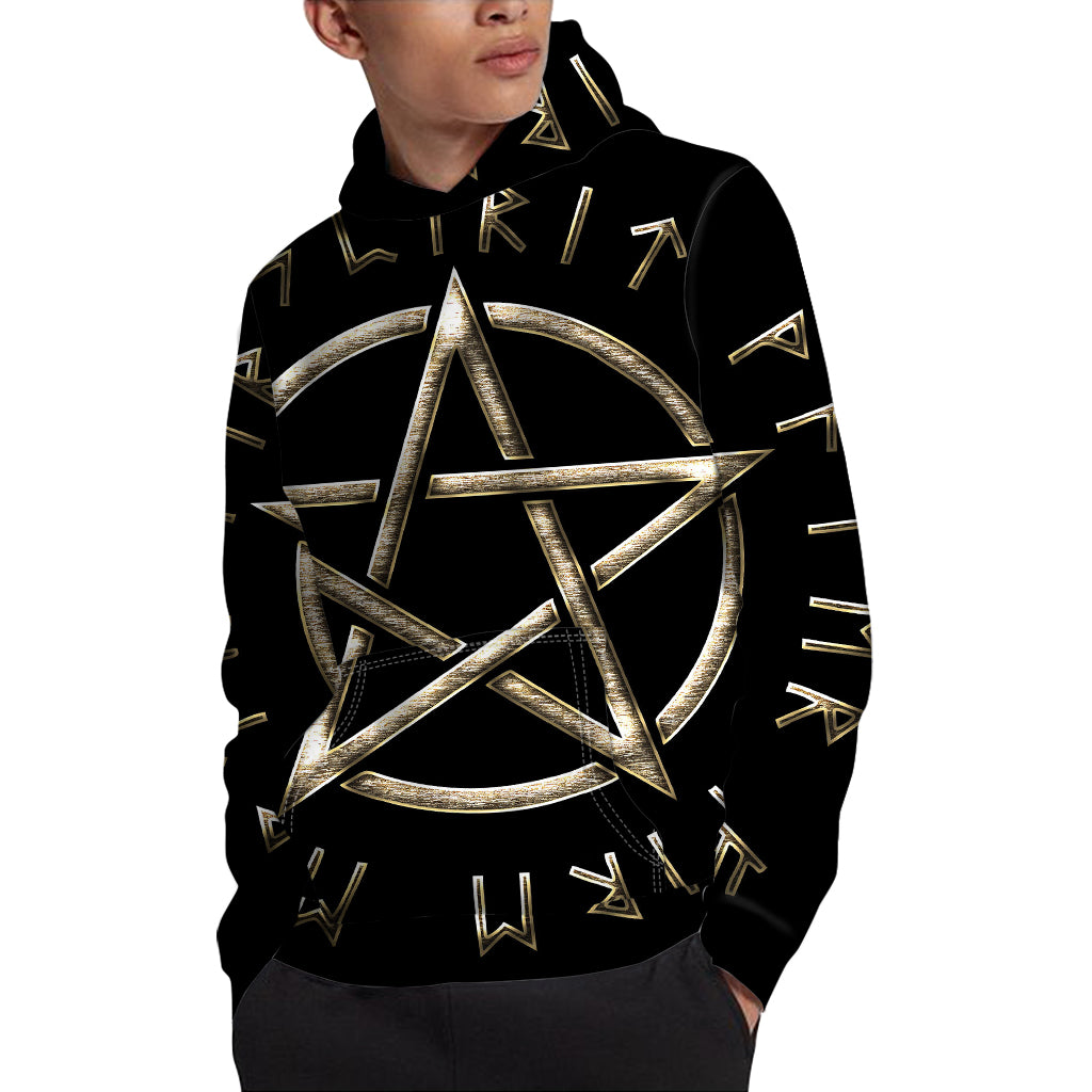 Viking Nordic Runes Pentagram Print Pullover Hoodie