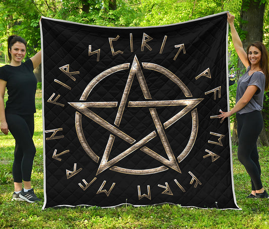 Viking Nordic Runes Pentagram Print Quilt