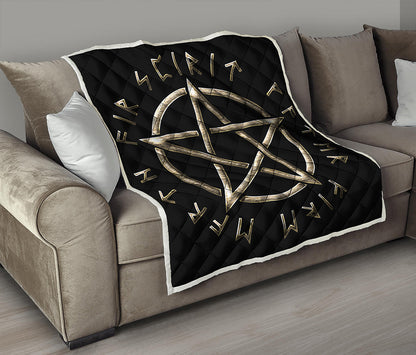 Viking Nordic Runes Pentagram Print Quilt