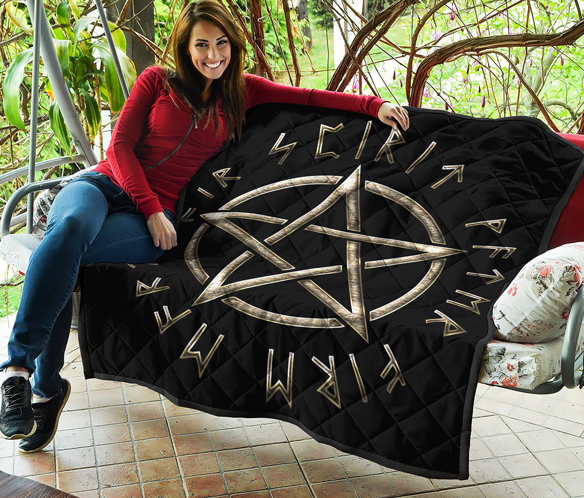 Viking Nordic Runes Pentagram Print Quilt