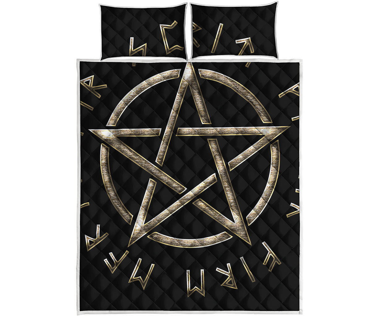 Viking Nordic Runes Pentagram Print Quilt Bed Set