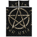 Viking Nordic Runes Pentagram Print Quilt Bed Set