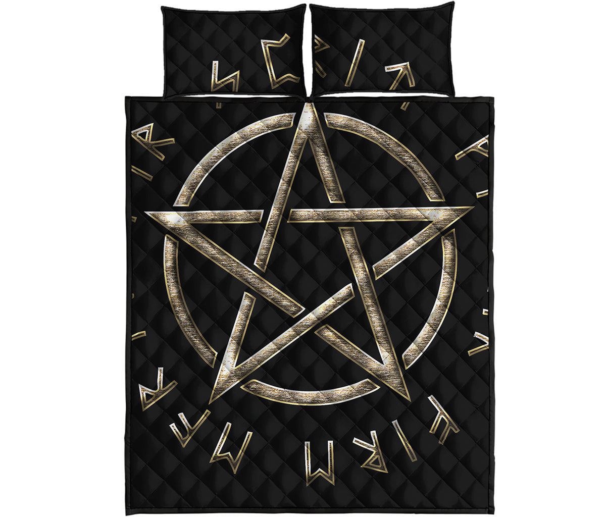 Viking Nordic Runes Pentagram Print Quilt Bed Set