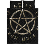 Viking Nordic Runes Pentagram Print Quilt Bed Set