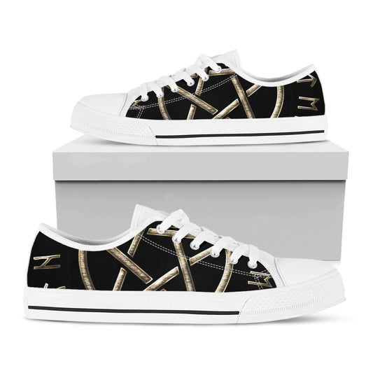 Viking Nordic Runes Pentagram Print White Low Top Shoes