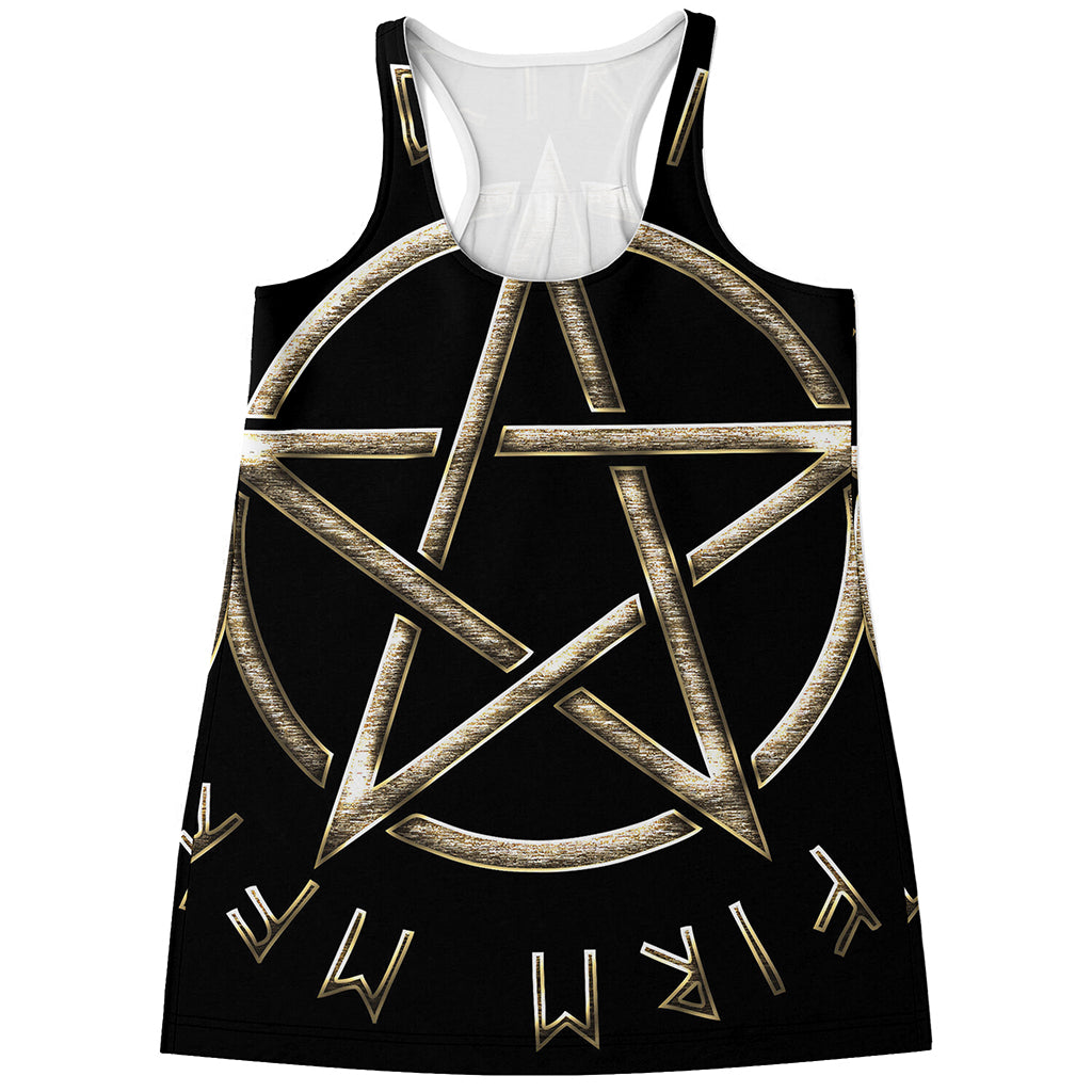 Viking Nordic Runes Pentagram Print Women's Racerback Tank Top