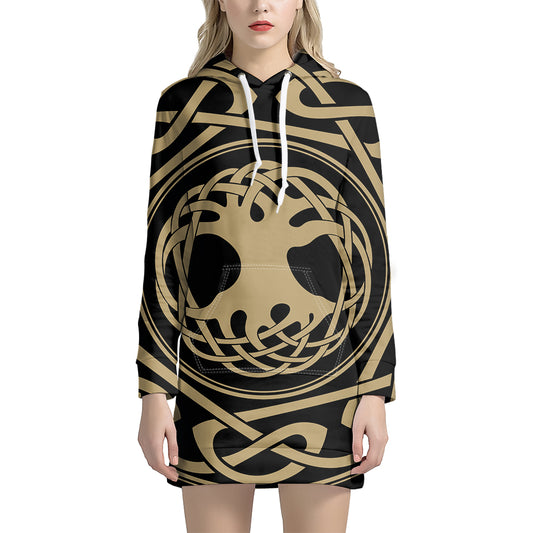 Viking Tree Of Life Print Pullover Hoodie Dress