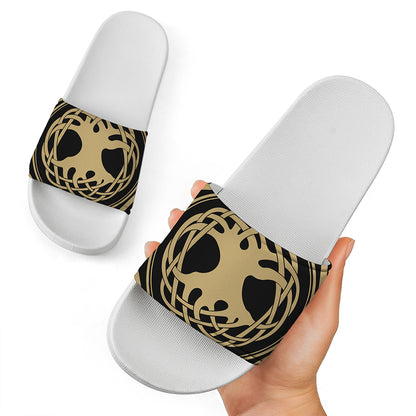 Viking Tree Of Life Print White Slide Sandals