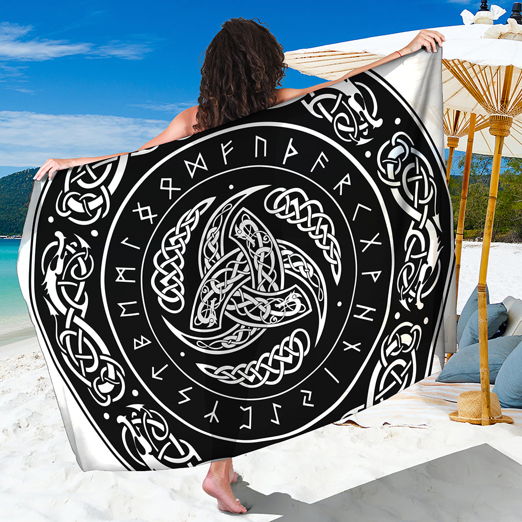 Viking Triple Horn Of Odin Print Beach Sarong Wrap