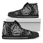 Viking Triple Horn Of Odin Print Black High Top Shoes