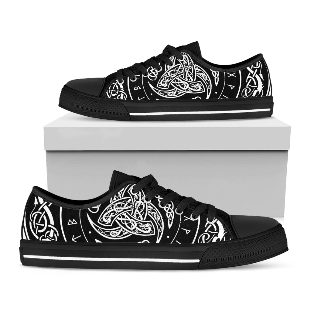 Viking Triple Horn Of Odin Print Black Low Top Shoes 