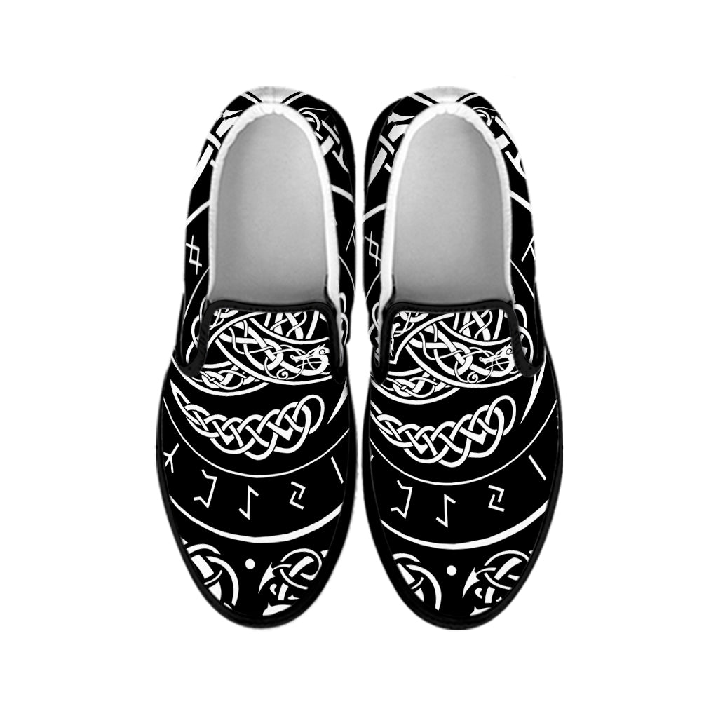 Viking Triple Horn Of Odin Print Black Slip On Shoes
