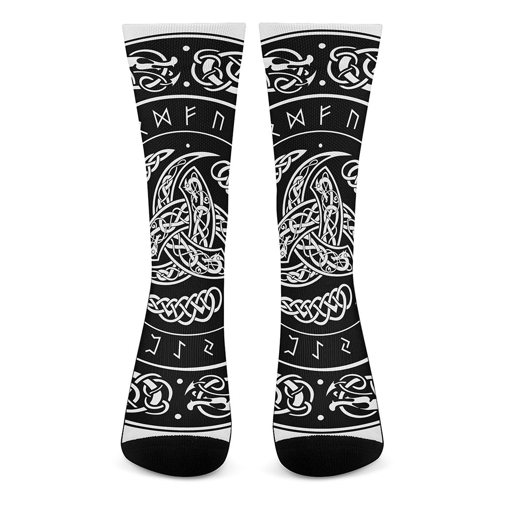 Viking Triple Horn Of Odin Print Crew Socks