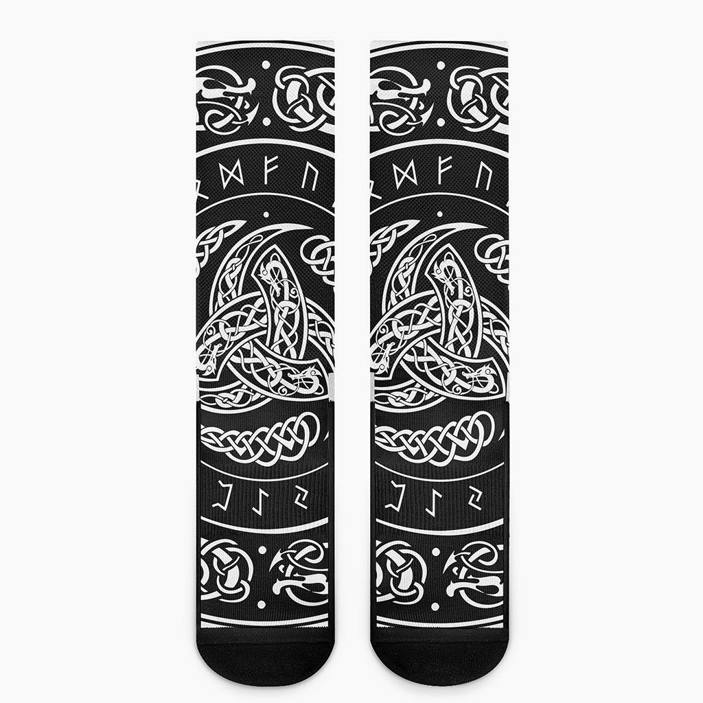 Viking Triple Horn Of Odin Print Crew Socks