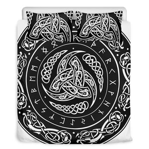 Viking Triple Horn Of Odin Print Duvet Cover Bedding Set