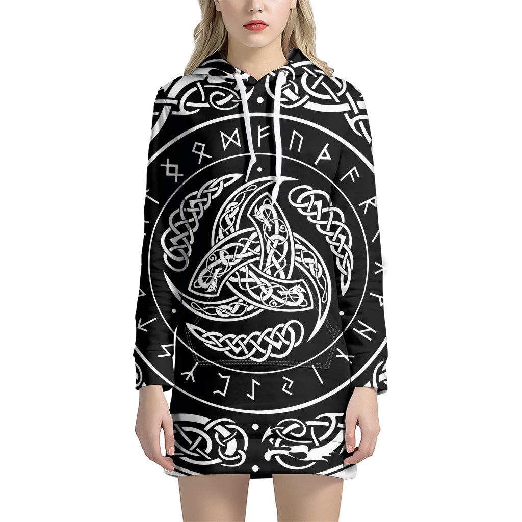 Viking Triple Horn Of Odin Print Pullover Hoodie Dress