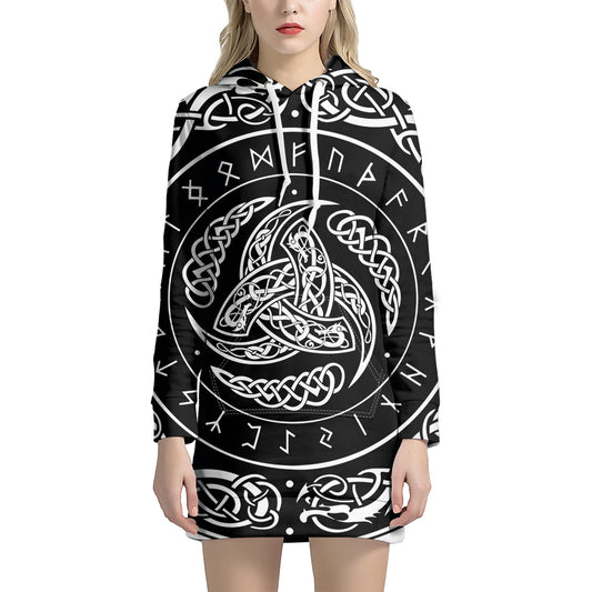 Viking Triple Horn Of Odin Print Pullover Hoodie Dress
