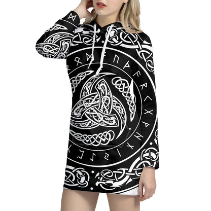 Viking Triple Horn Of Odin Print Pullover Hoodie Dress