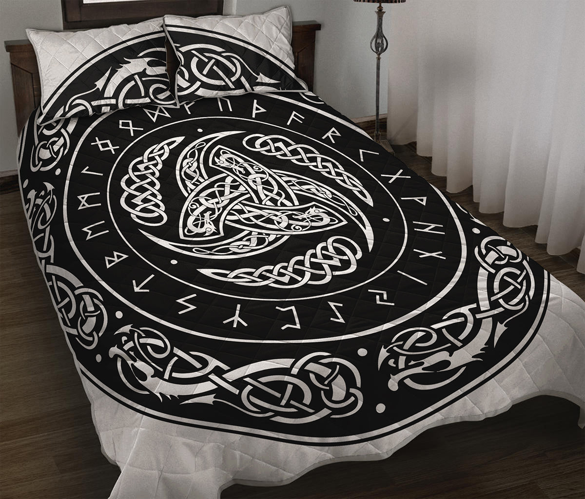 Viking Triple Horn Of Odin Print Quilt Bed Set