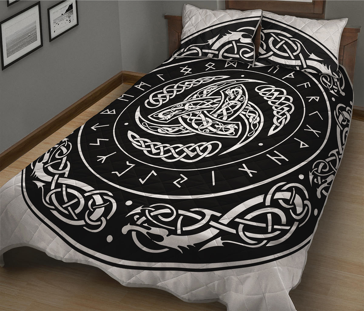 Viking Triple Horn Of Odin Print Quilt Bed Set