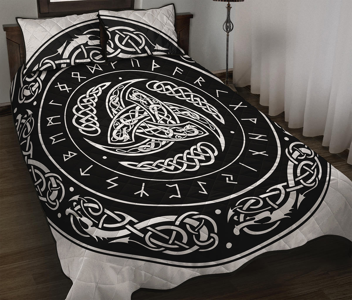 Viking Triple Horn Of Odin Print Quilt Bed Set