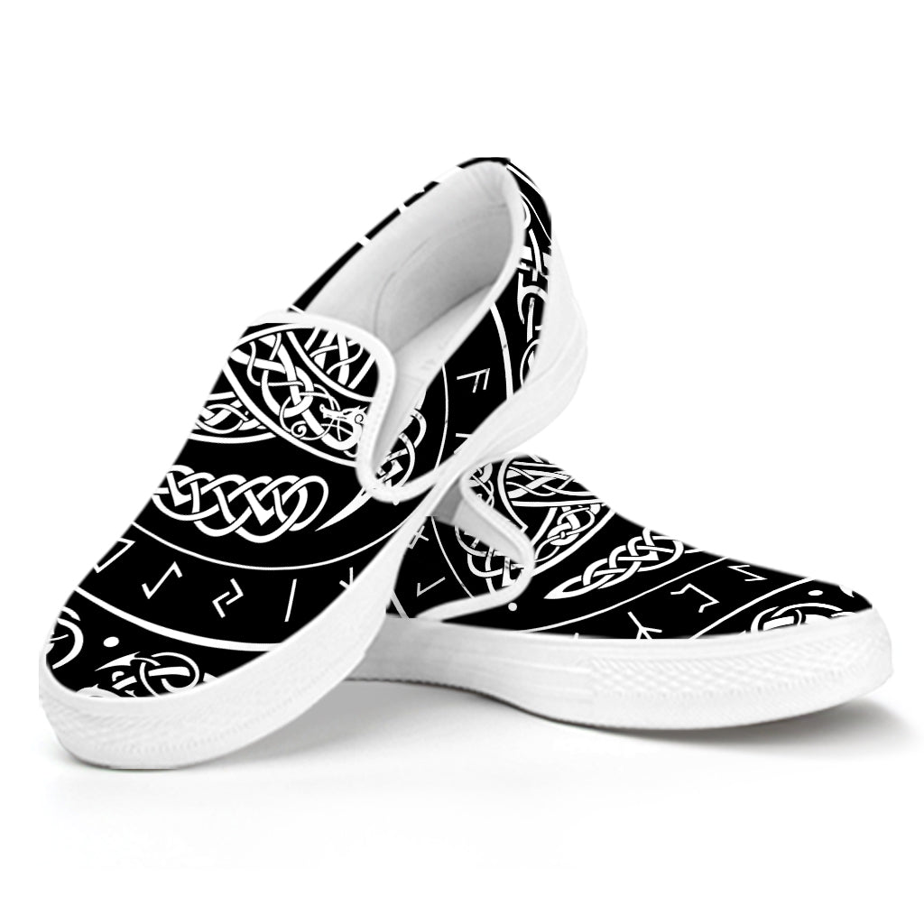 Viking Triple Horn Of Odin Print White Slip On Shoes