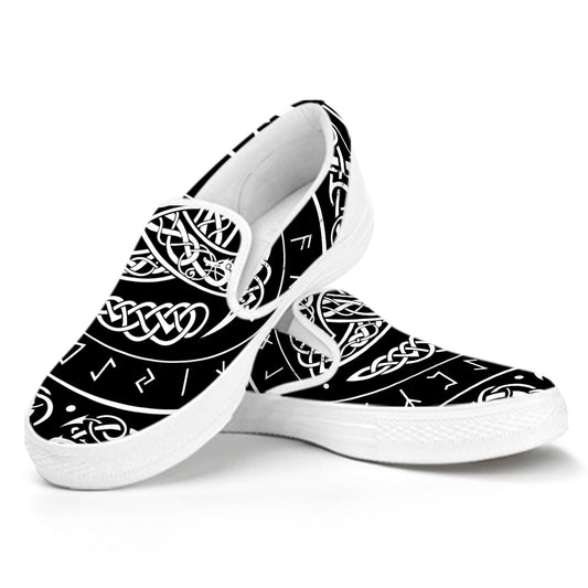 Viking Triple Horn Of Odin Print White Slip On Shoes