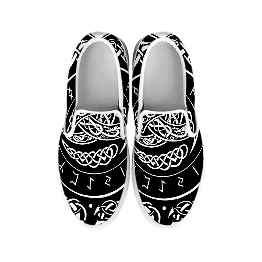 Viking Triple Horn Of Odin Print White Slip On Shoes