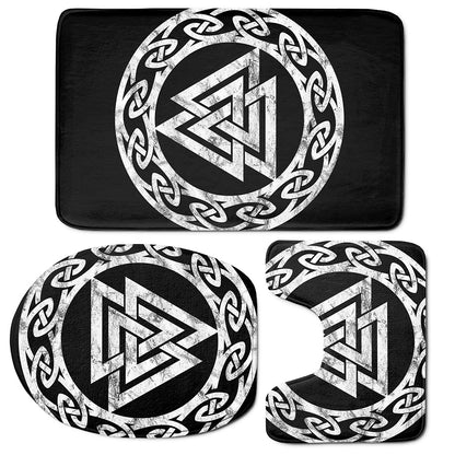 Viking Valhalla Symbol Print 3 Piece Bath Mat Set