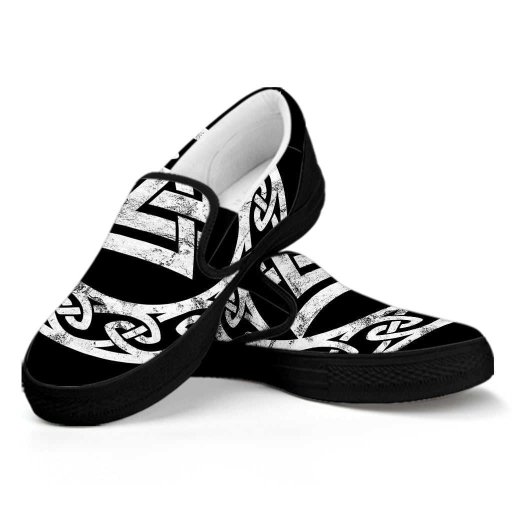 Viking Valhalla Symbol Print Black Slip On Shoes