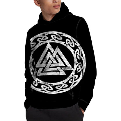 Viking Valhalla Symbol Print Pullover Hoodie