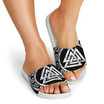 Viking Valhalla Symbol Print White Slide Sandals