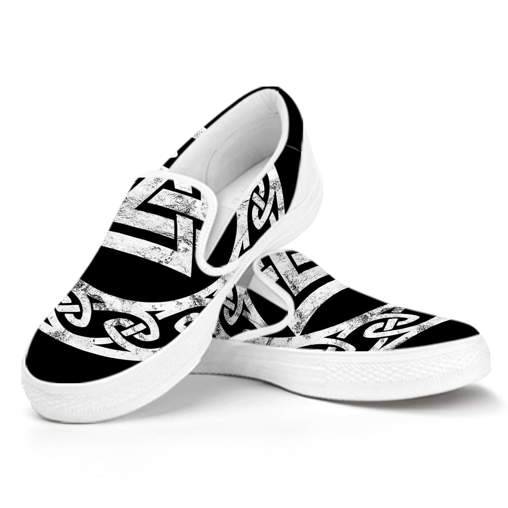 Viking Valhalla Symbol Print White Slip On Shoes