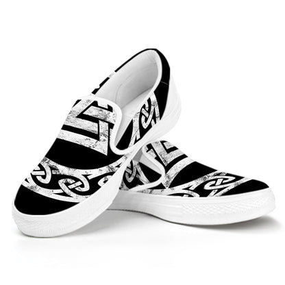 Viking Valhalla Symbol Print White Slip On Shoes