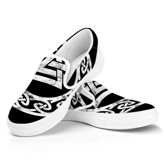 Viking Valhalla Symbol Print White Slip On Shoes