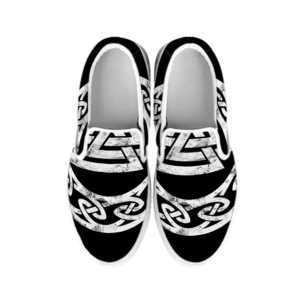 Viking Valhalla Symbol Print White Slip On Shoes