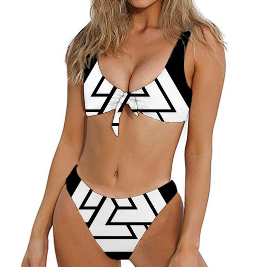 Viking Valknut Symbol Print Front Bow Tie Bikini