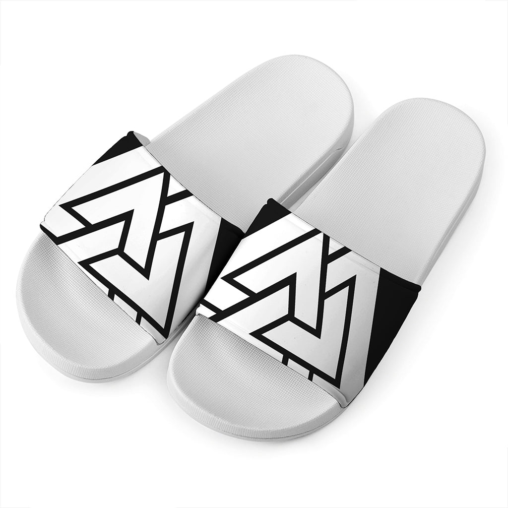 Viking Valknut Symbol Print White Slide Sandals