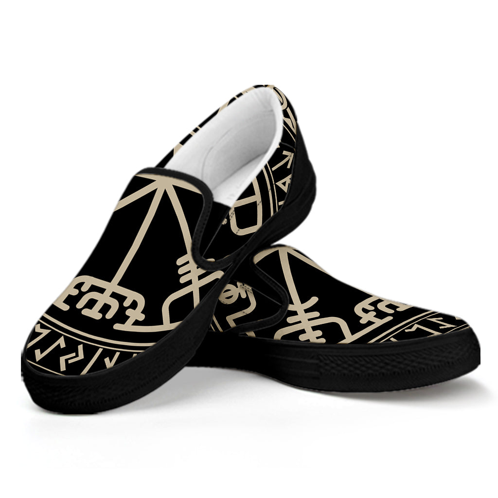 Viking Vegvisir Print Black Slip On Shoes