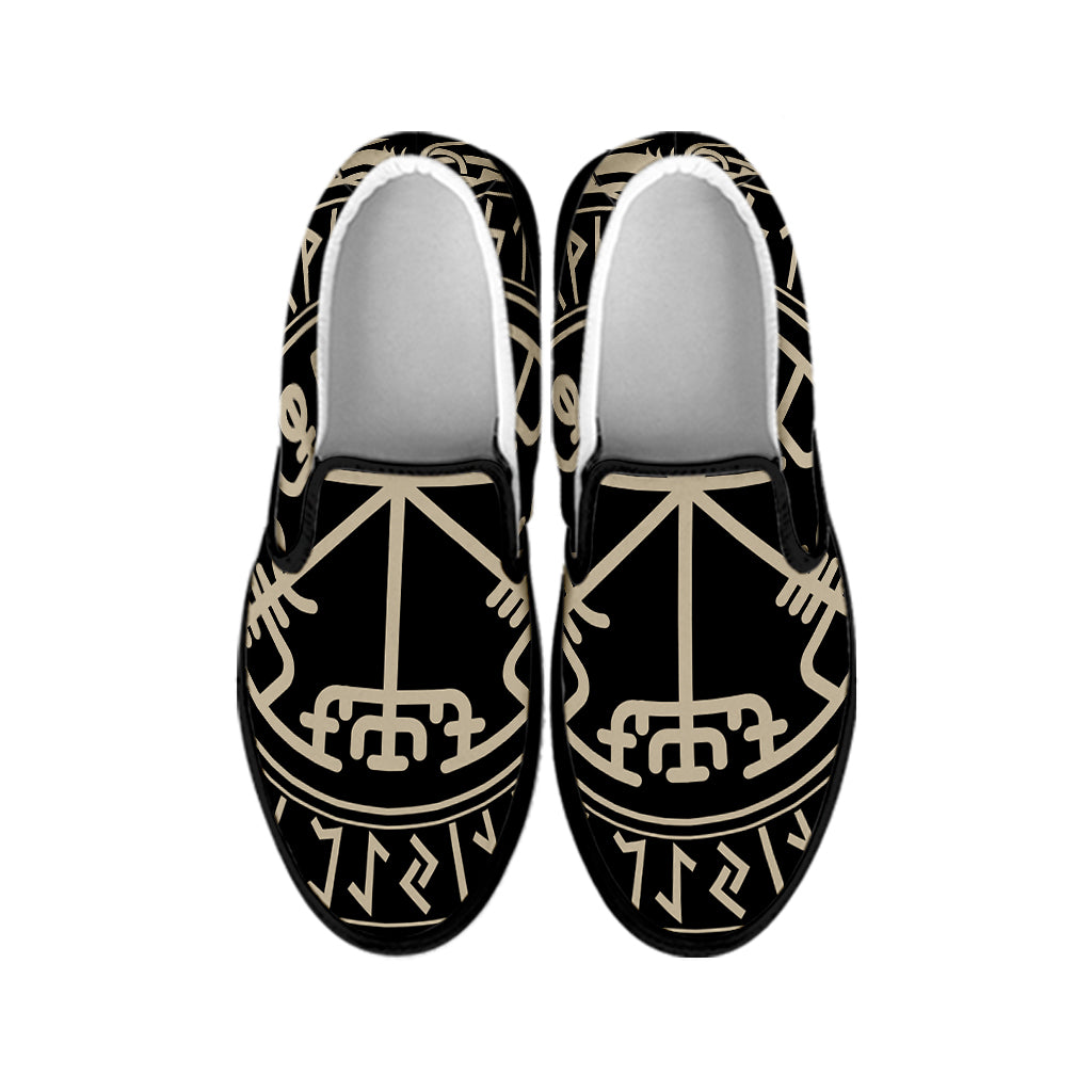 Viking Vegvisir Print Black Slip On Shoes